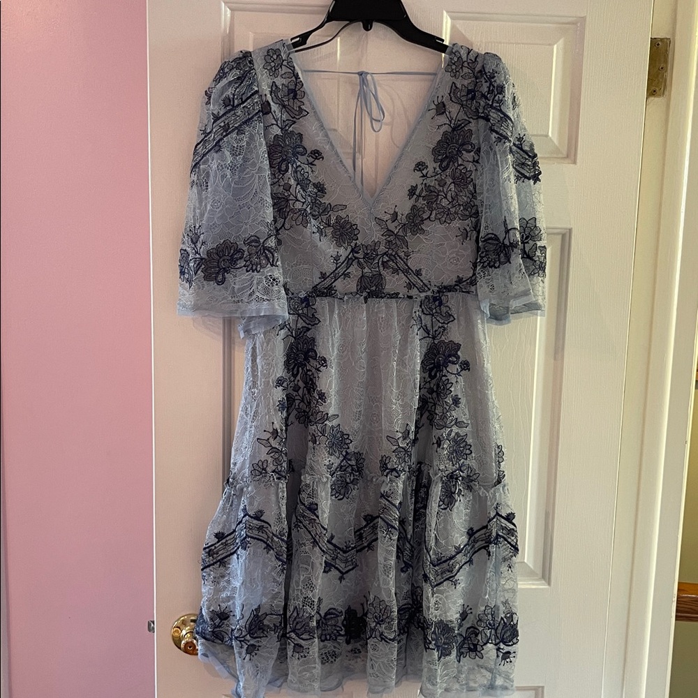 BCBGMaxAzria Navy Lace Dress with Floral Design